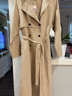 In Loom Linen blend Double breasted Beige Trench Coat with Belt Sz S (oversized